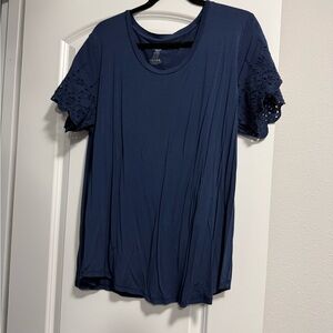 Navy Blue Eyelet Sleeve Women's Top